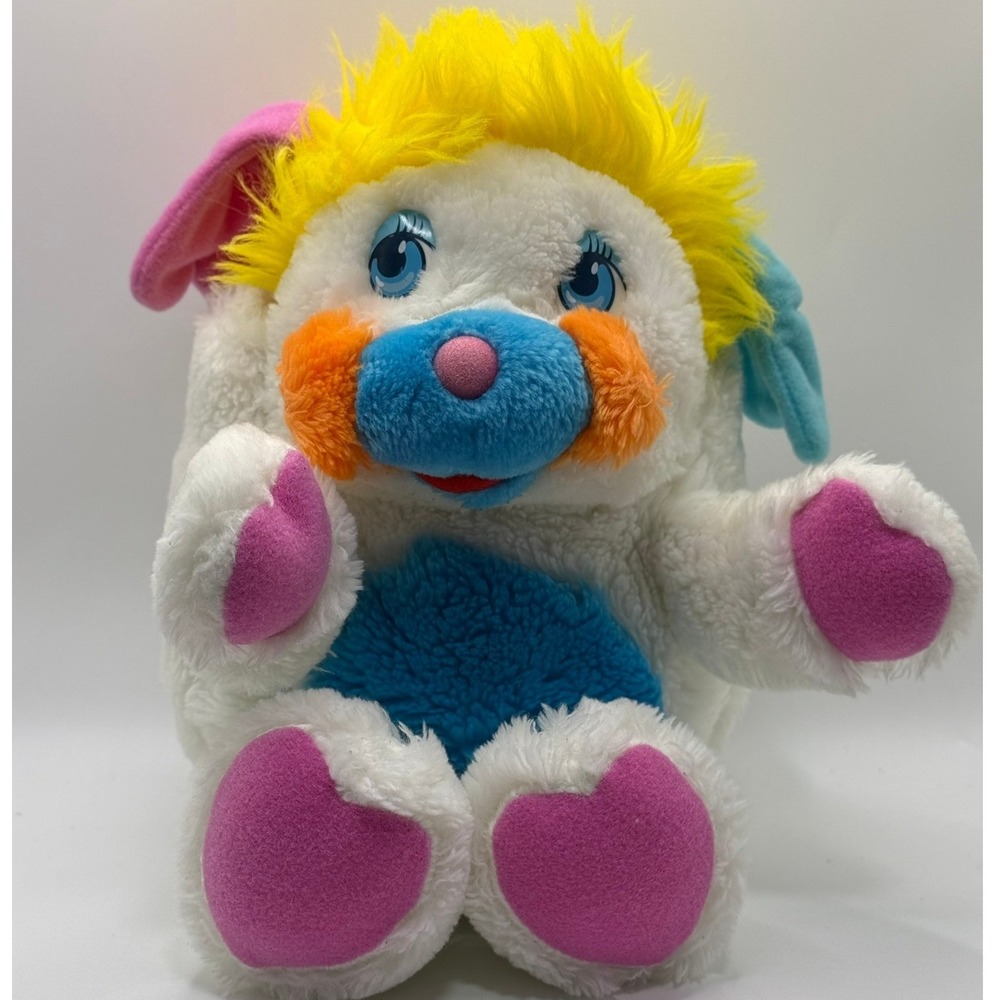 Vintage Popples Plush White Yellow Hair Pink Blue Ears 1980s Retro Toy No Tail